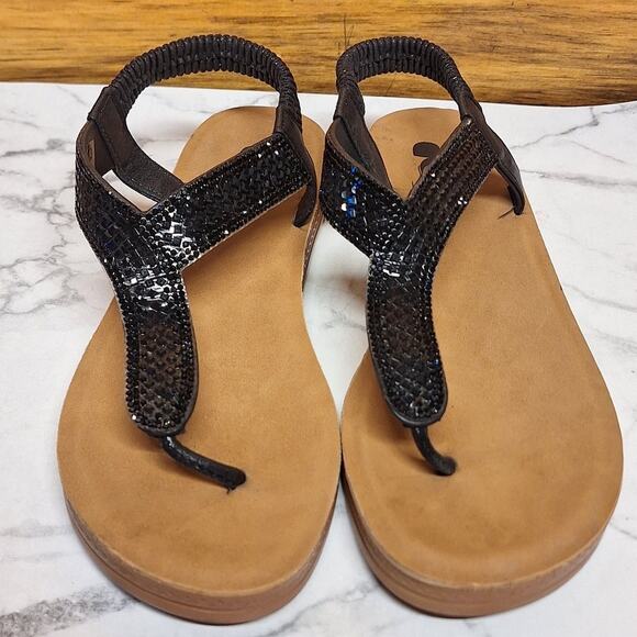 Ego Rhinestone studded thong sandals shiny metallic beaded flip flop yara 7.5 - Picture 3 of 7